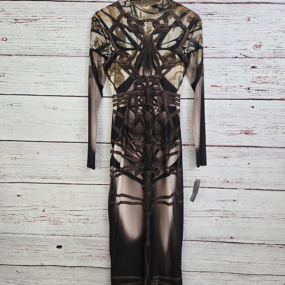 NWT By Her Bottari Mesh Rope Print Midi Dress Size S